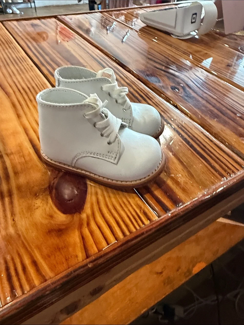 Classic White Kids Leather Lace-Up Boots